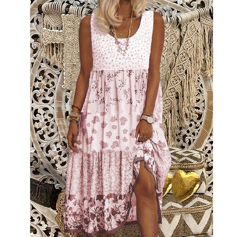Plus Floral Print Tank summer Cottagecore Dress
